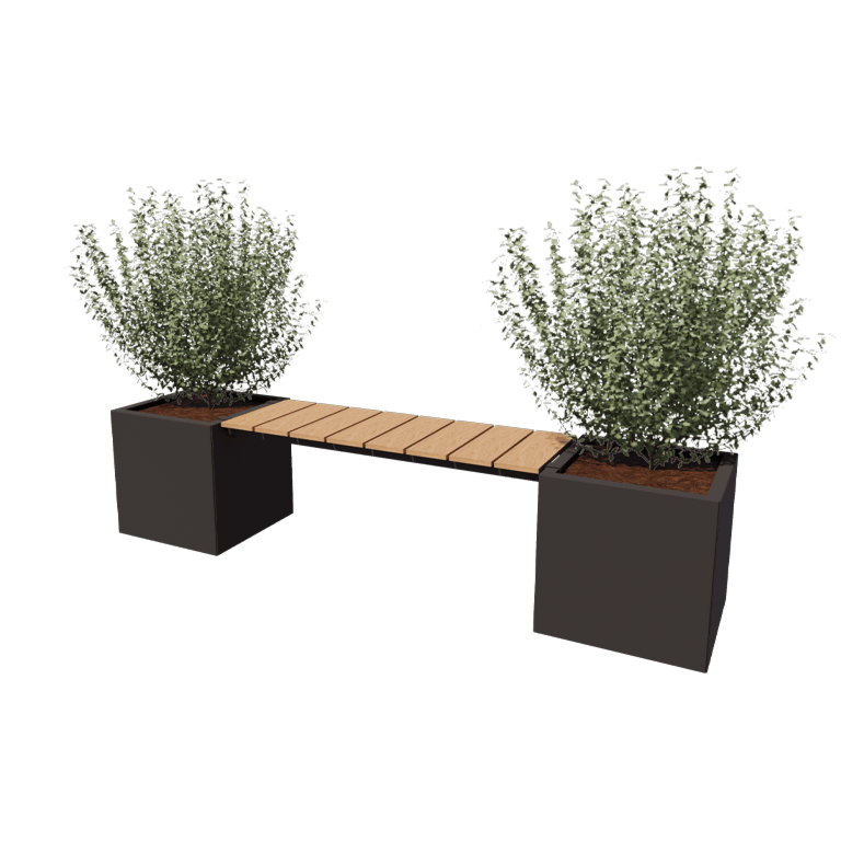 Tērauda puķu kaste - Kvadrāts - 221,2 x 50 x 50 cm - Ar soliņu