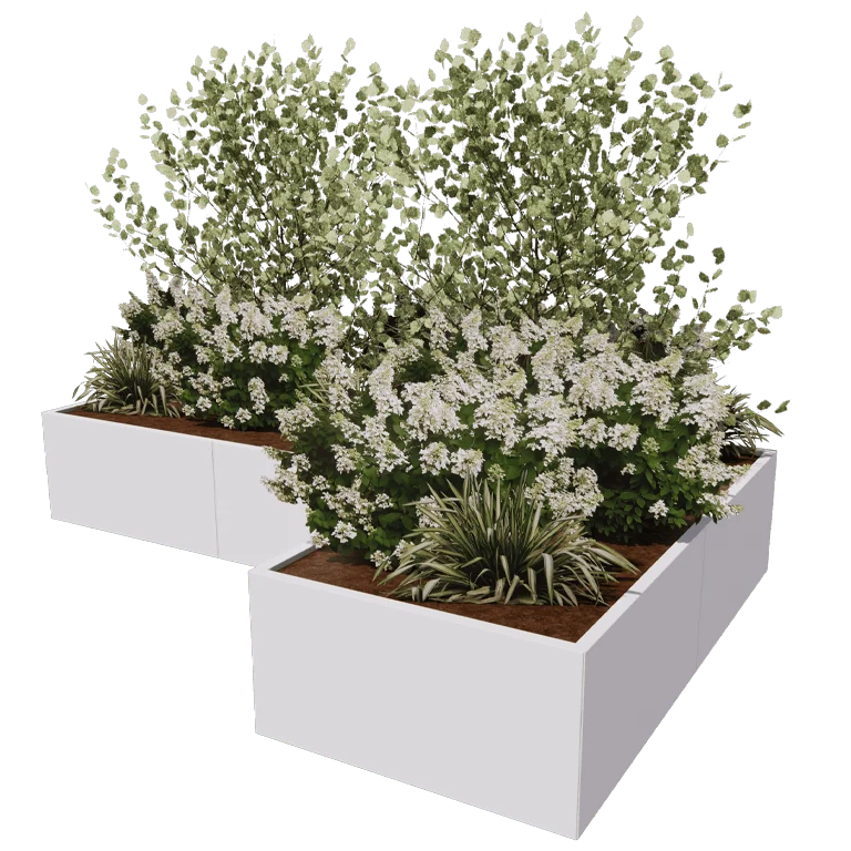 Tērauda puķu kaste - L-veida - 300 x 200 x 100 cm - Cita RAL krāsa - Ar pamatplati