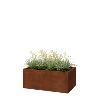 Kortena tērauda puķu kaste - Taisnstūris - 100 x 60 x 40 cm - Ar pamatplati