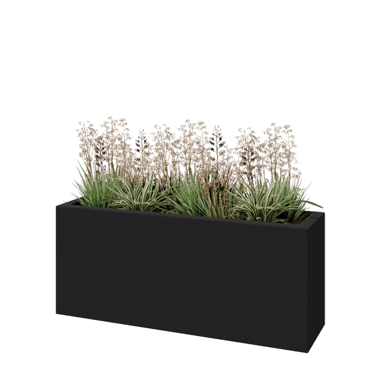 Stikla šķiedras puķu kaste - Taisnstūris - 120 x 30 x 50 cm - RAL7021 matēts (melns pelēks) - Ar dibenu
