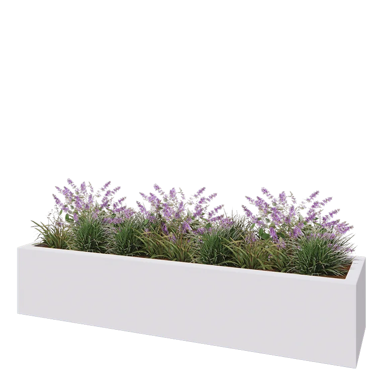 Stikla šķiedras puķu kaste - Taisnstūris - 200 x 50 x 40 cm - RAL9010 matēts (balts) - Ar dibenu
