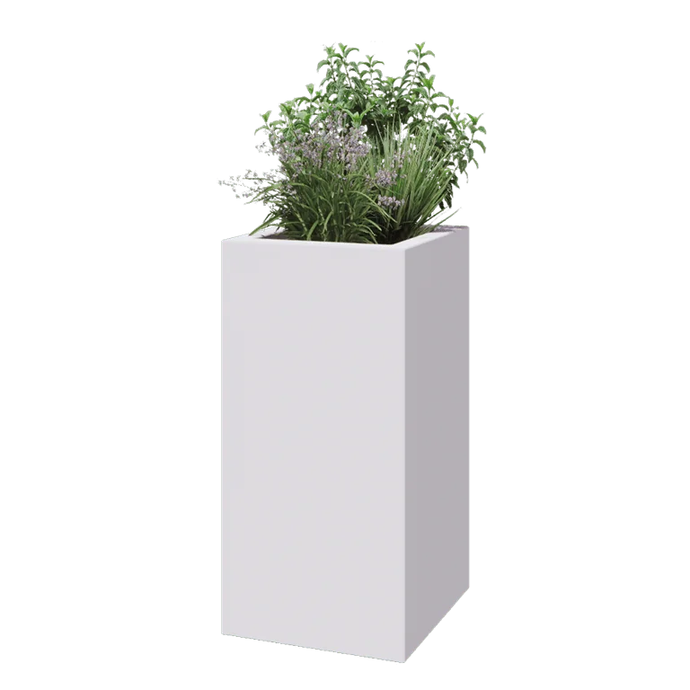 Stikla šķiedras puķu kaste - Kvadrāts - 50 x 50 x 100 cm - RAL9010 matēts (balts) - Ar dibenu