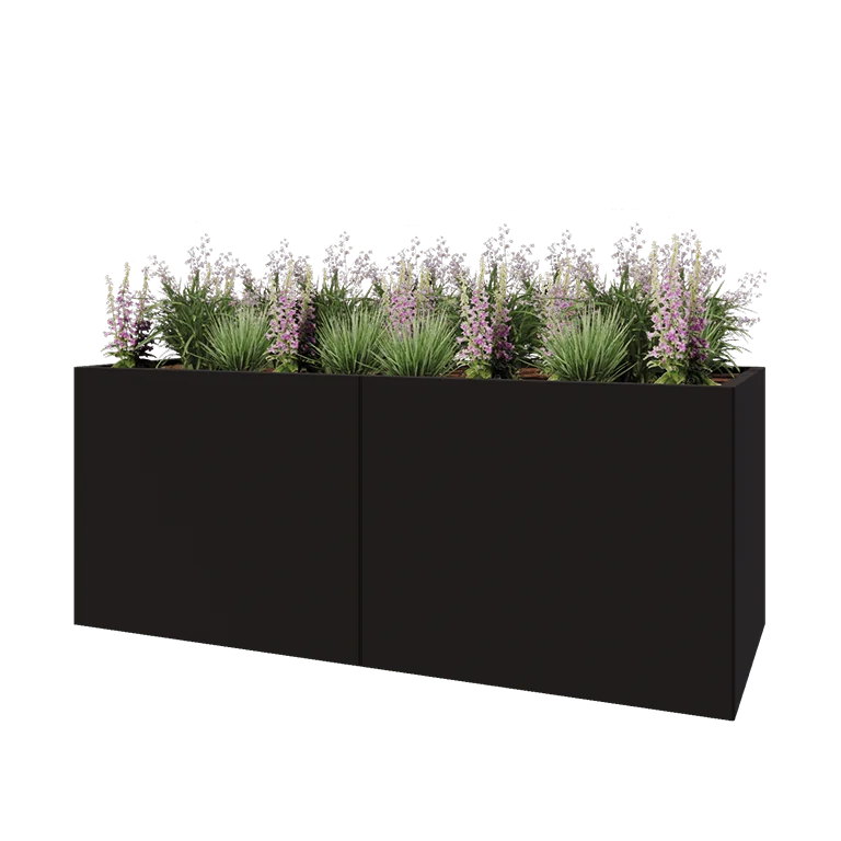 Tērauda puķu kaste XXL - Taisnstūris - 200 x 80 x 80 cm - RAL9005 matēts (melns) - Bez pamatplates