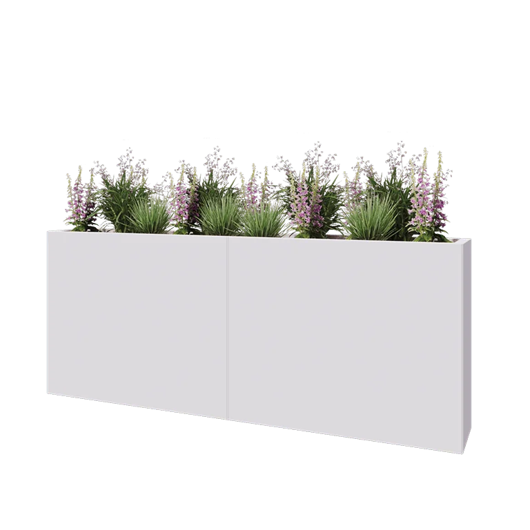 Tērauda puķu kaste XXL - Taisnstūris - 200 x 30 x 80 cm - RAL9010 matēts (balts) - Ar pamatplati
