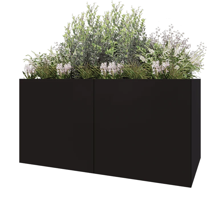 Tērauda puķu kaste XXL - Taisnstūris - 200 x 100 x 100 cm - RAL9005 matēts (melns) - Bez pamatplates