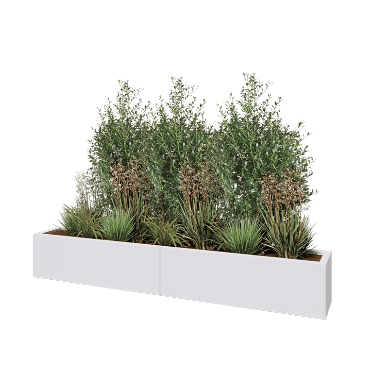 Tērauda puķu kaste XXL - Taisnstūris - 200 x 30 x 30 cm - RAL9010 matēts (balts) - Ar pamatplati