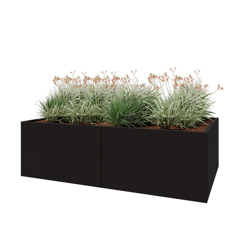 Tērauda puķu kaste XXL - Taisnstūris - 200 x 120 x 60 cm - RAL9005 matēts (melns) - Bez pamatplates