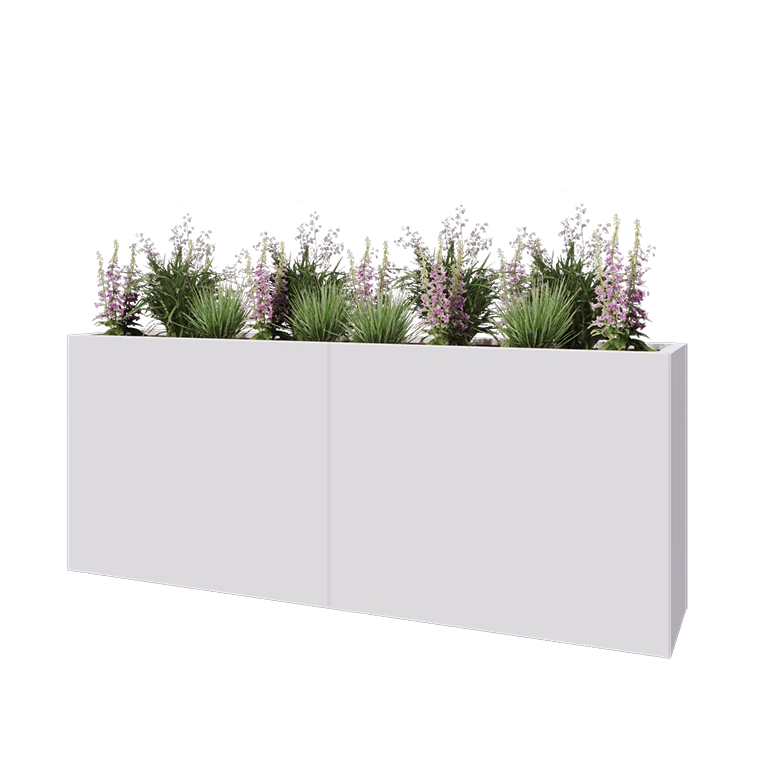 Tērauda puķu kaste XXL - Taisnstūris - 200 x 40 x 80 cm - RAL9010 matēts (balts) - Ar pamatplati