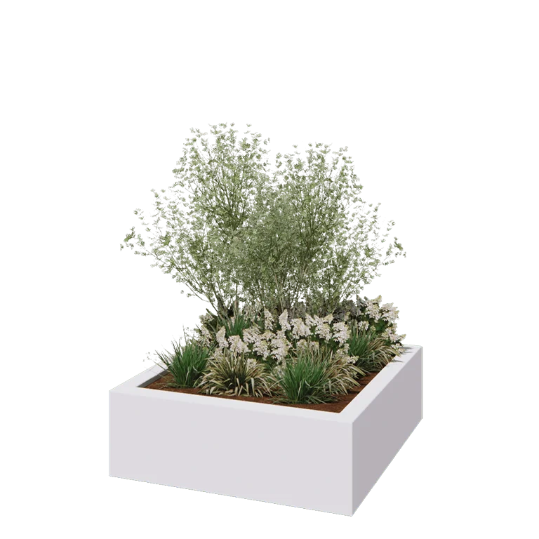 Stikla šķiedras puķu kaste - Kvadrāts - 120 x 120 x 40 cm - RAL9010 matēts (balts) - Ar dibenu
