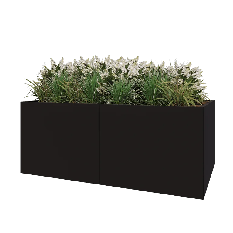 Tērauda puķu kaste XXL - Taisnstūris - 200 x 120 x 80 cm - RAL9005 matēts (melns) - Bez pamatplates