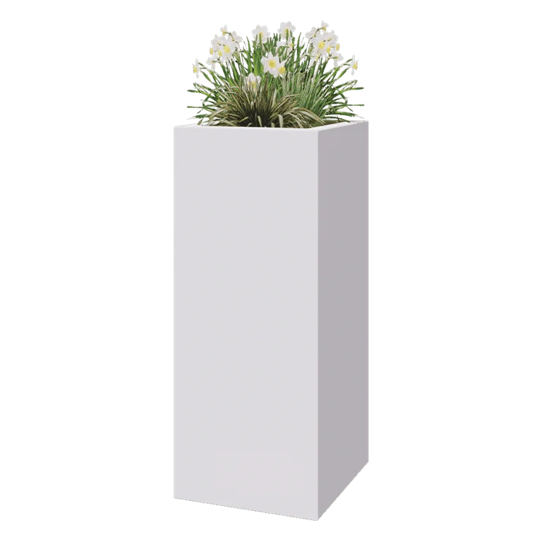 Stikla šķiedras puķu kaste - Kvadrāts - 50 x 50 x 120 cm - RAL9010 matēts (balts) - Ar dibenu
