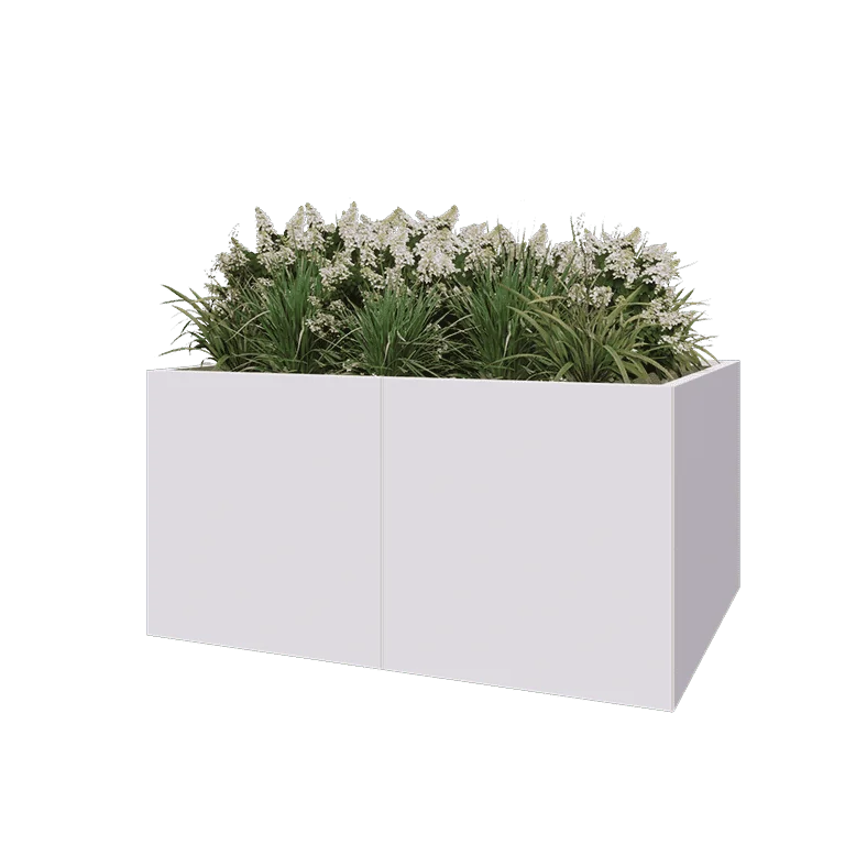 Tērauda puķu kaste XXL - Taisnstūris - 160 x 120 x 80 cm - RAL9010 matēts (balts) - Ar pamatplati