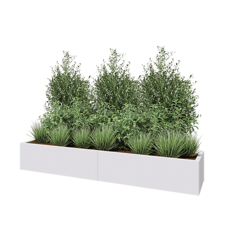 Tērauda puķu kaste XXL - Taisnstūris - 200 x 40 x 30 cm - RAL9010 matēts (balts) - Ar pamatplati