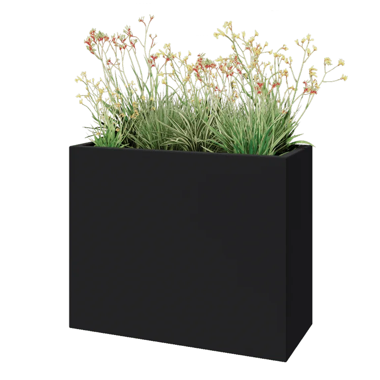 Stikla šķiedras puķu kaste - Taisnstūris - 100 x 40 x 80 cm - RAL7021 matēts (melns pelēks) - Ar dibenu