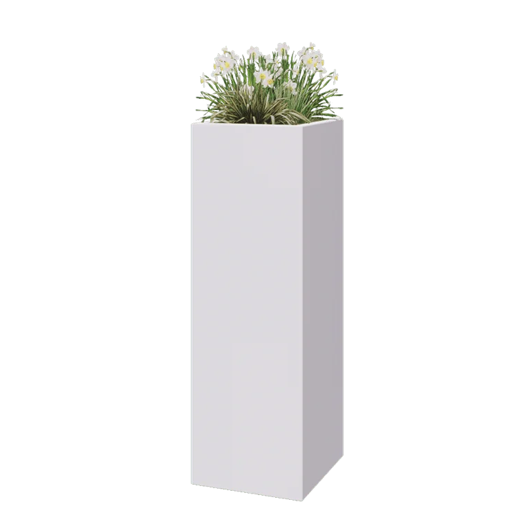 Stikla šķiedras puķu kaste - Kvadrāts - 40 x 40 x 120 cm - RAL9010 matēts (balts) - Ar dibenu