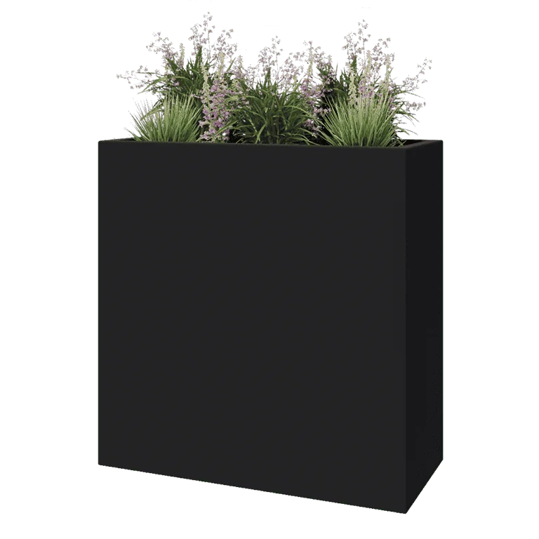 Stikla šķiedras puķu kaste - Taisnstūris - 100 x 40 x 100 cm - RAL7021 matēts (melns pelēks) - Ar dibenu