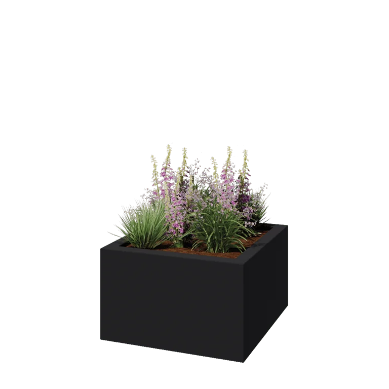 Stikla šķiedras puķu kaste - Kvadrāts - 100 x 100 x 60 cm - RAL7021 matēts (melns pelēks) - Ar dibenu