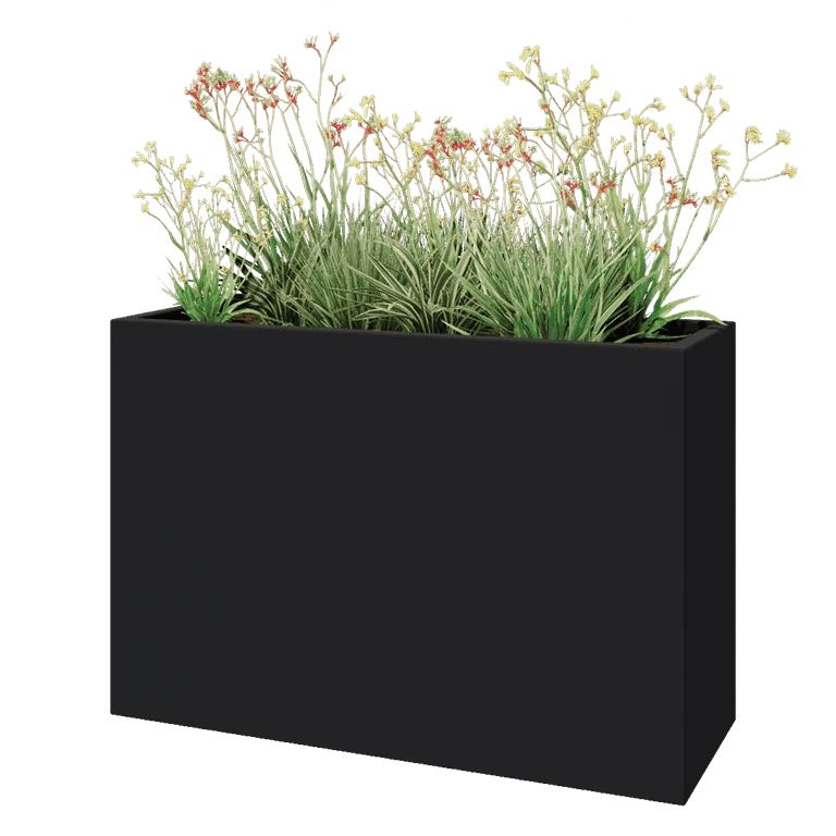 Stikla šķiedras puķu kaste - Taisnstūris - 120 x 40 x 80 cm - RAL7021 matēts (melns pelēks) - Ar dibenu