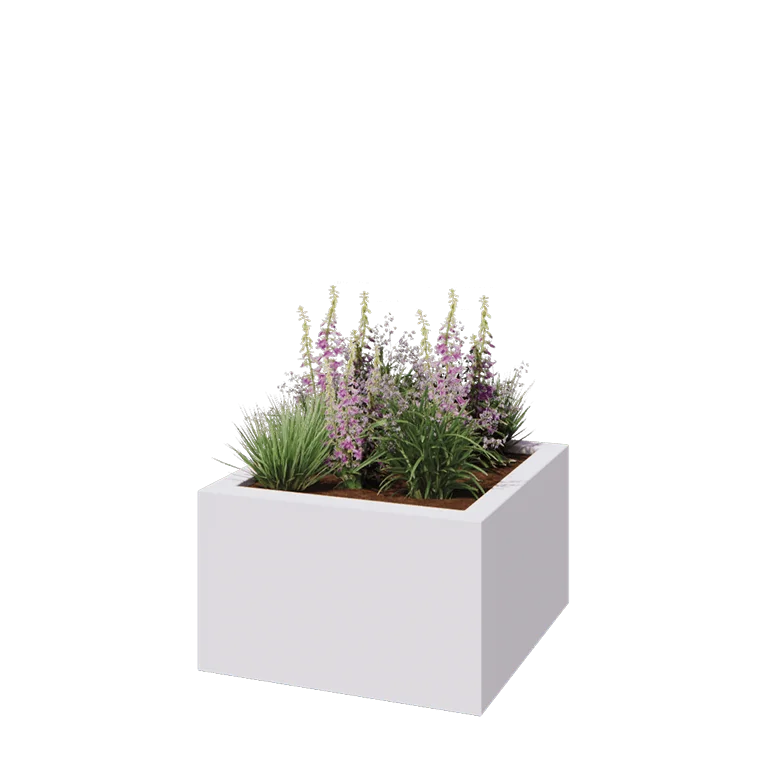 Stikla šķiedras puķu kaste - Kvadrāts - 100 x 100 x 60 cm - RAL9010 matēts (balts) - Ar dibenu