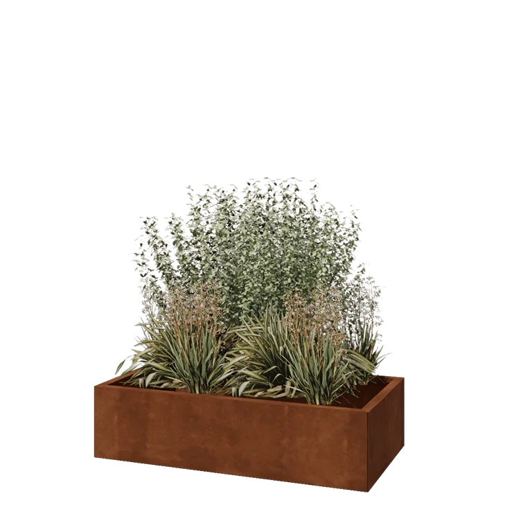 Kortena tērauda puķu kaste - Taisnstūris - 120 x 60 x 30 cm - Bez pamatplates