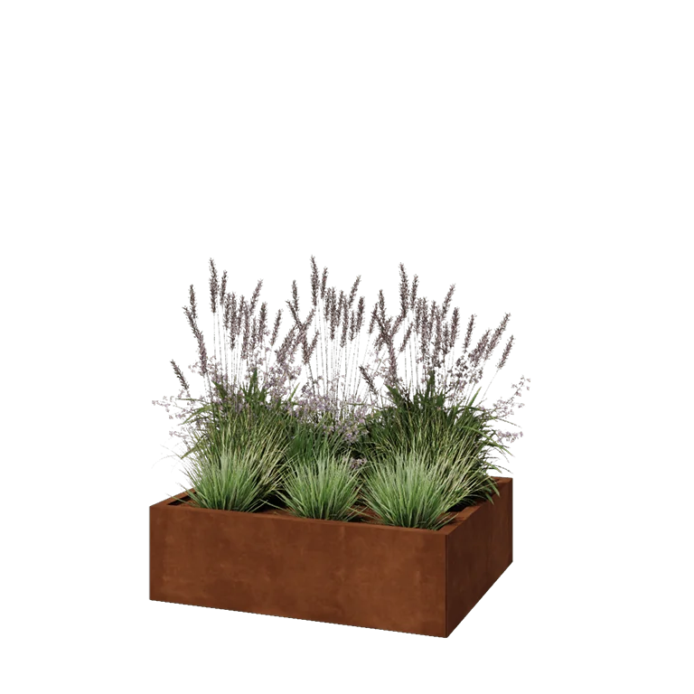 Kortena tērauda puķu kaste - Taisnstūris - 100 x 80 x 30 cm - Ar pamatplati