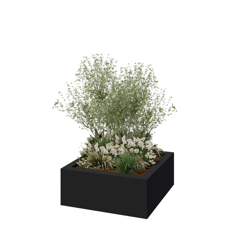Stikla šķiedras puķu kaste - Kvadrāts - 100 x 100 x 40 cm - RAL7021 matēts (melns pelēks) - Ar dibenu
