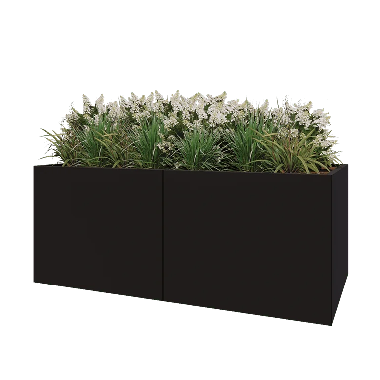 Tērauda puķu kaste XXL - Taisnstūris - 200 x 100 x 80 cm - RAL9005 matēts (melns) - Bez pamatplates