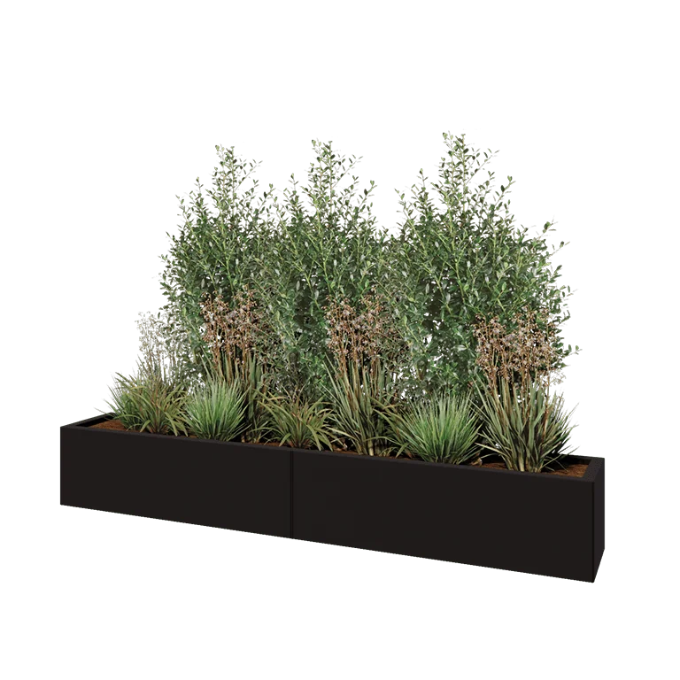 Tērauda puķu kaste XXL - Taisnstūris - 200 x 30 x 30 cm - RAL9005 matēts (melns) - Bez pamatplates