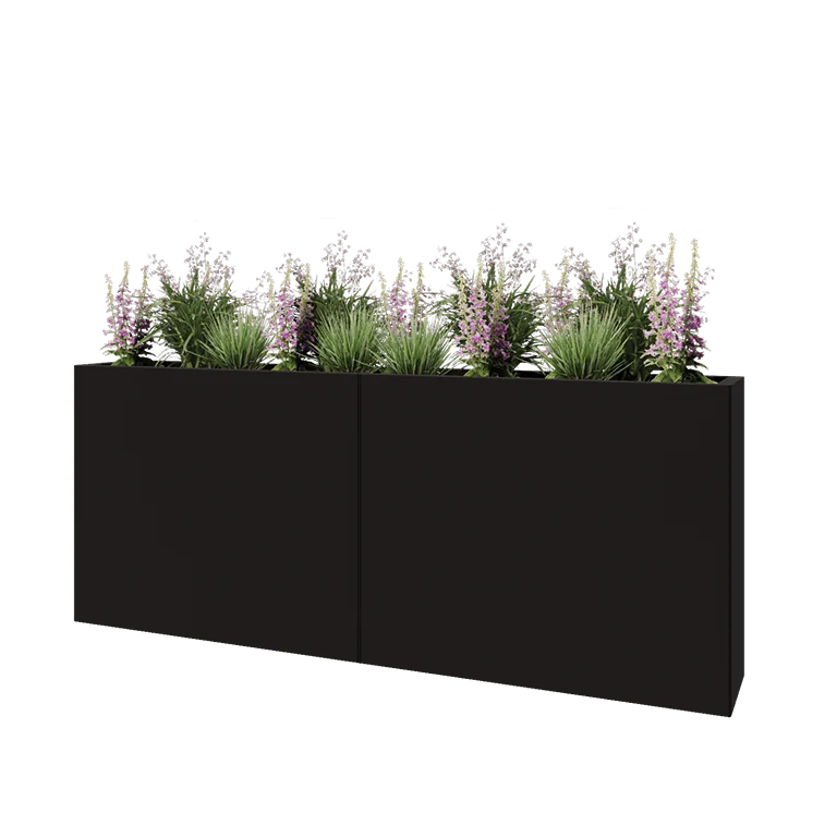 Tērauda puķu kaste XXL - Taisnstūris - 200 x 30 x 80 cm - RAL9005 matēts (melns) - Bez pamatplates