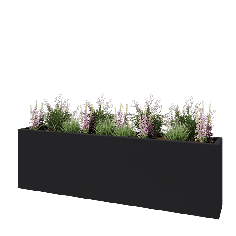 Stikla šķiedras puķu kaste - Taisnstūris - 200 x 30 x 60 cm - RAL7021 matēts (melns pelēks) - Ar dibenu