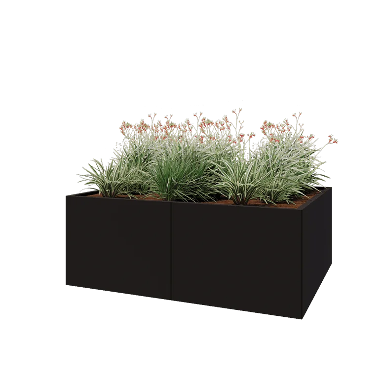 Tērauda puķu kaste XXL - Taisnstūris - 160 x 120 x 60 cm - RAL9005 matēts (melns) - Bez pamatplates