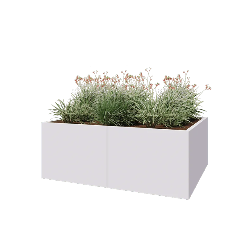 Tērauda puķu kaste XXL - Taisnstūris - 160 x 120 x 60 cm - RAL9010 matēts (balts) - Ar pamatplati