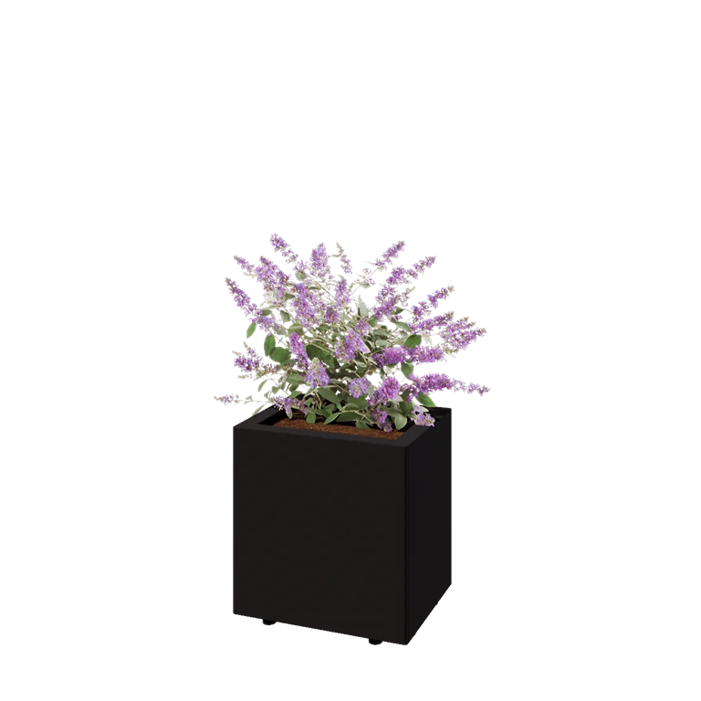 Tērauda puķu kaste - Taisnstūris - 40 x 30 x 40 cm - RAL9005 matēts (melns) - Ar pamatplati - Ar kājām