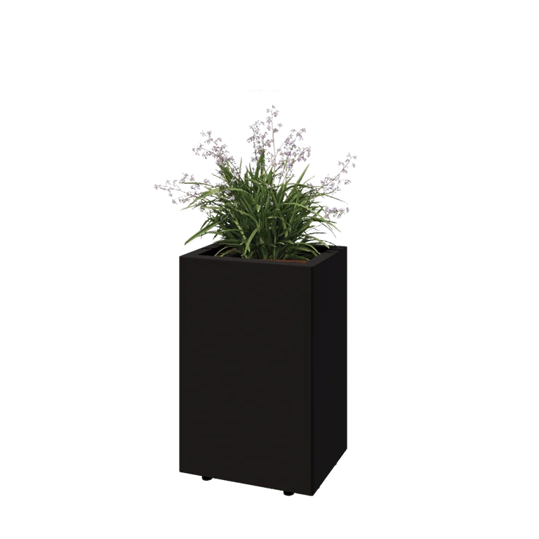 Tērauda puķu kaste - Taisnstūris - 40 x 30 x 60 cm - RAL9005 matēts (melns) - Ar pamatplati - Ar kājām