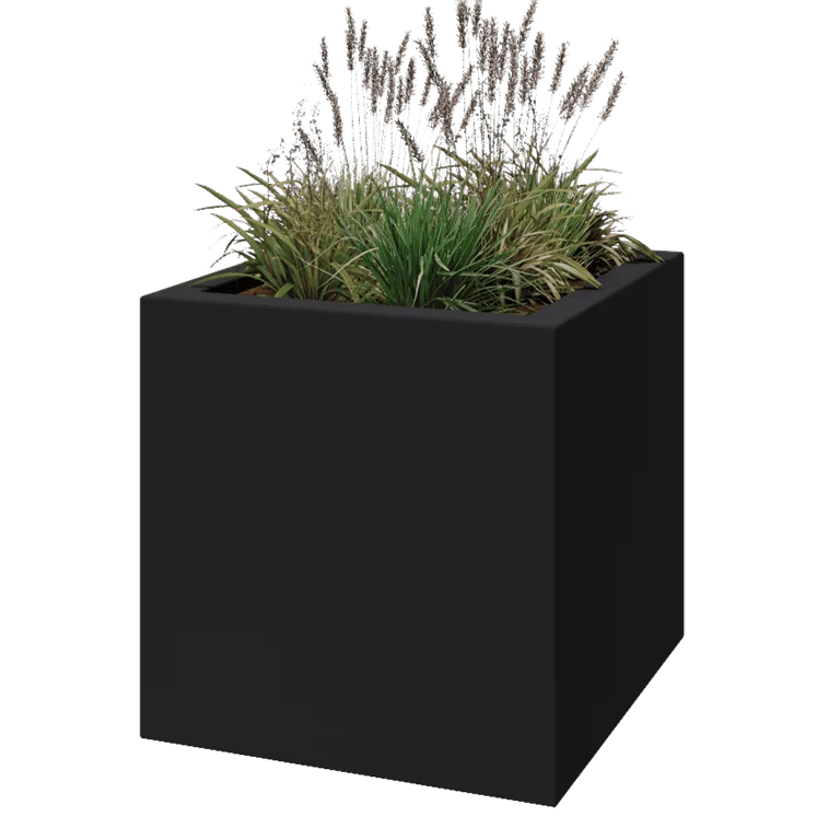 Stikla šķiedras puķu kaste - Kvadrāts - 80 x 80 x 80 cm - RAL7021 matēts (melns pelēks) - Ar dibenu