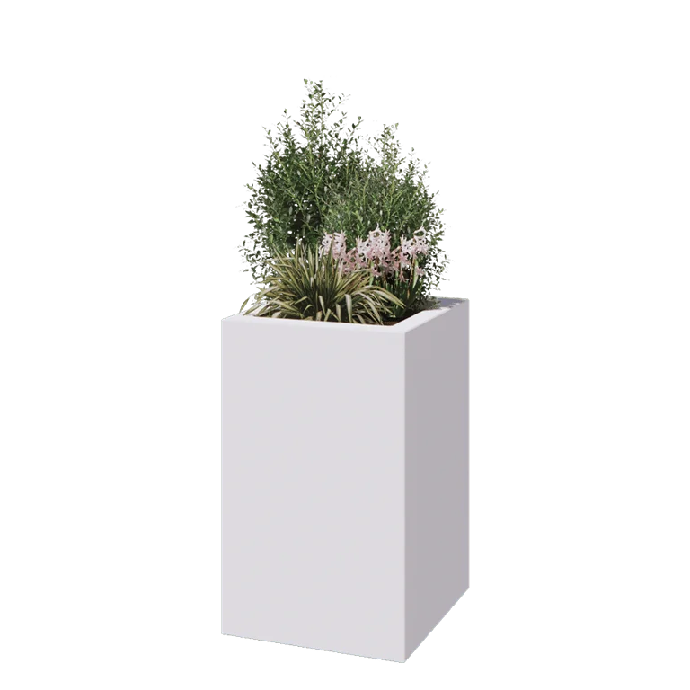 Stikla šķiedras puķu kaste - Kvadrāts - 50 x 50 x 80 cm - RAL9010 matēts (balts) - Ar dibenu